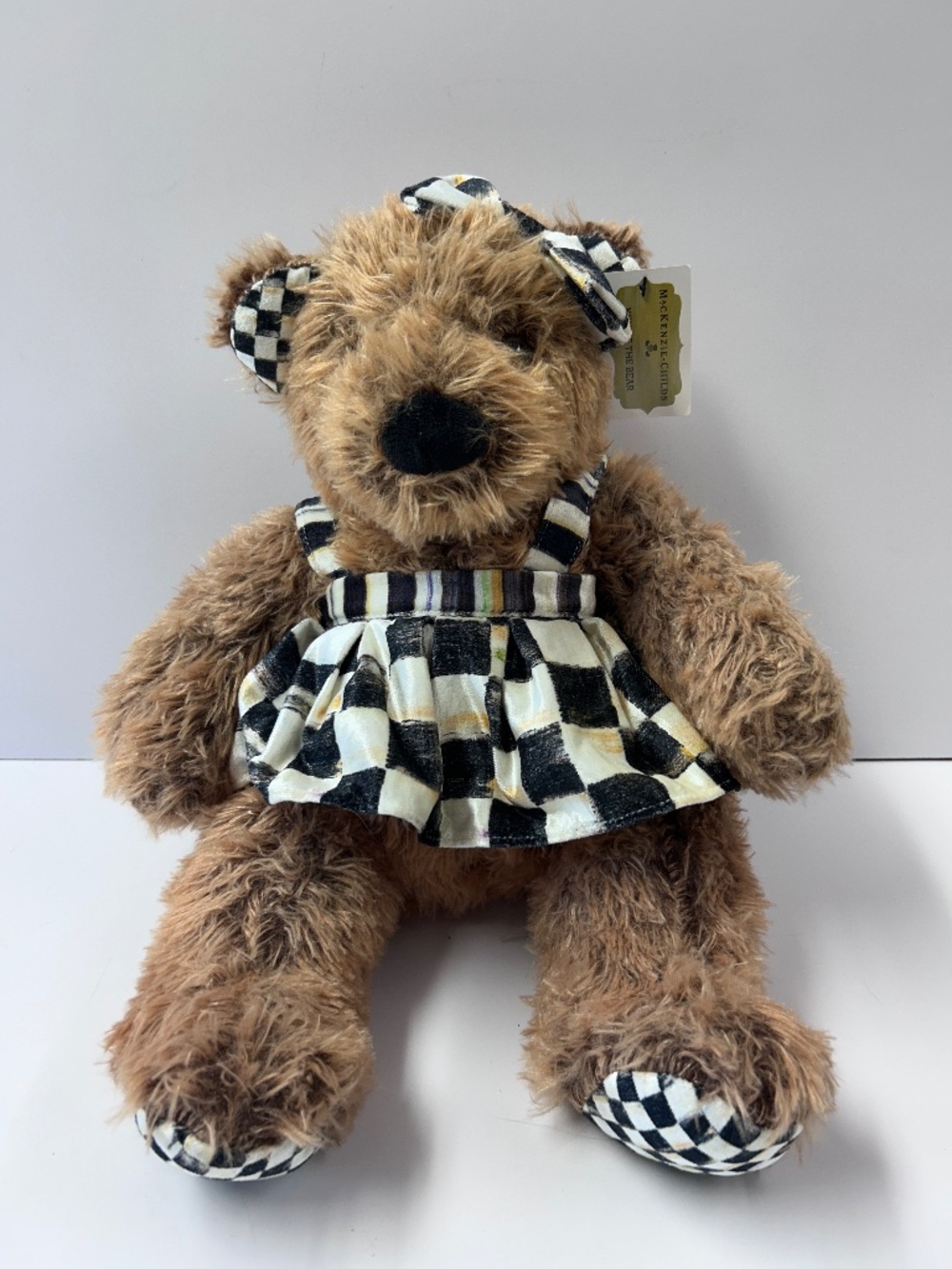 MacKenzie Child Kenzie The Bear Stuffed Animal w/ Dress 18" W Tag Plush Checker